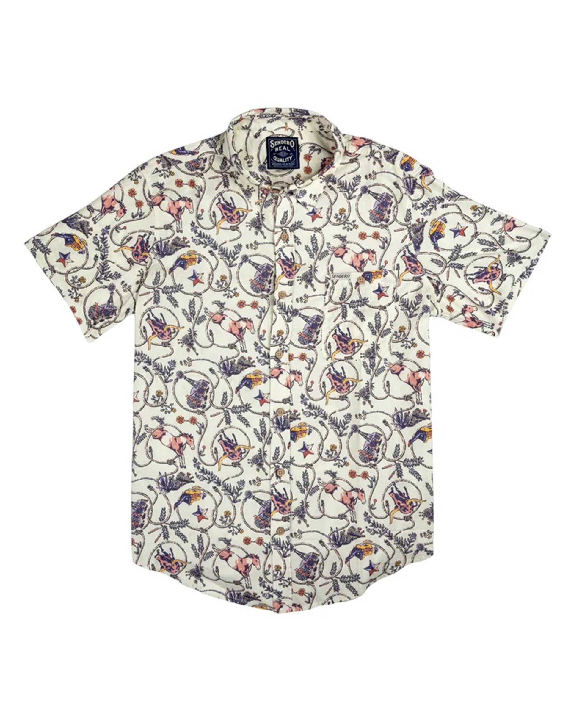 Sendero Provisions Co. City Slicker Short Sleeve Shirt - High Lonesome (Ivory/Navy)