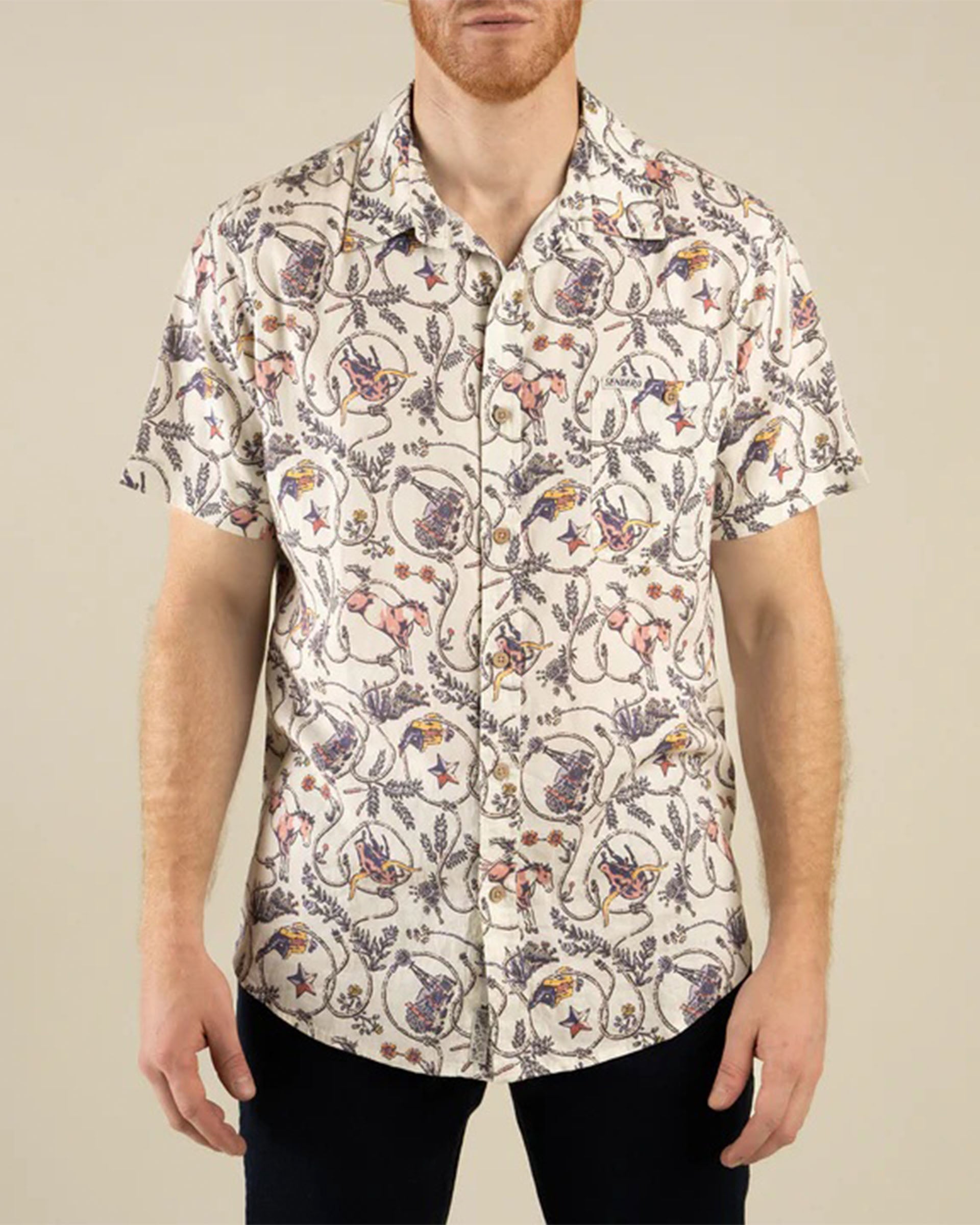 Sendero Provisions Co. City Slicker Short Sleeve Shirt - High Lonesome (Ivory/Navy)