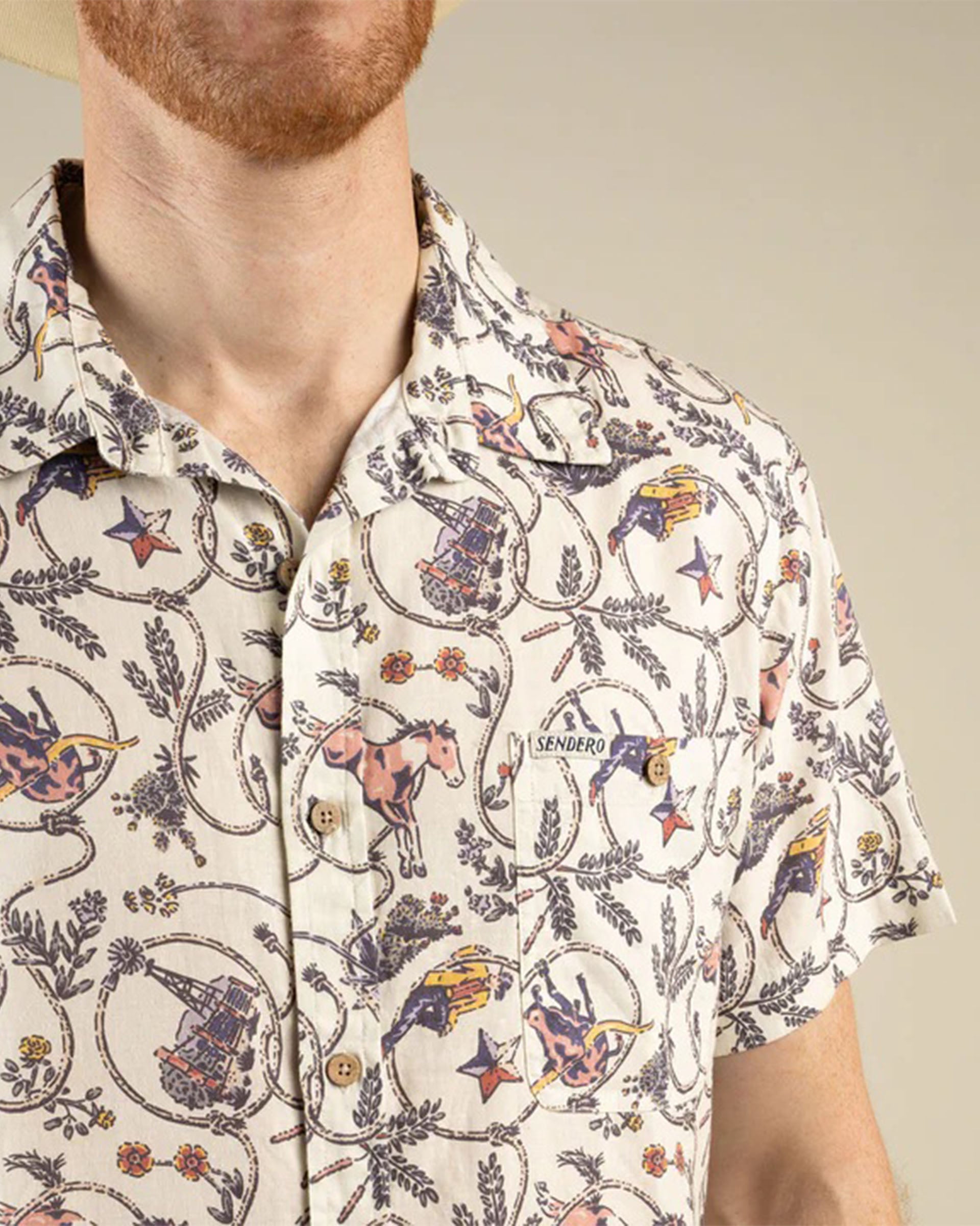Sendero Provisions Co. City Slicker Short Sleeve Shirt - High Lonesome (Ivory/Navy)