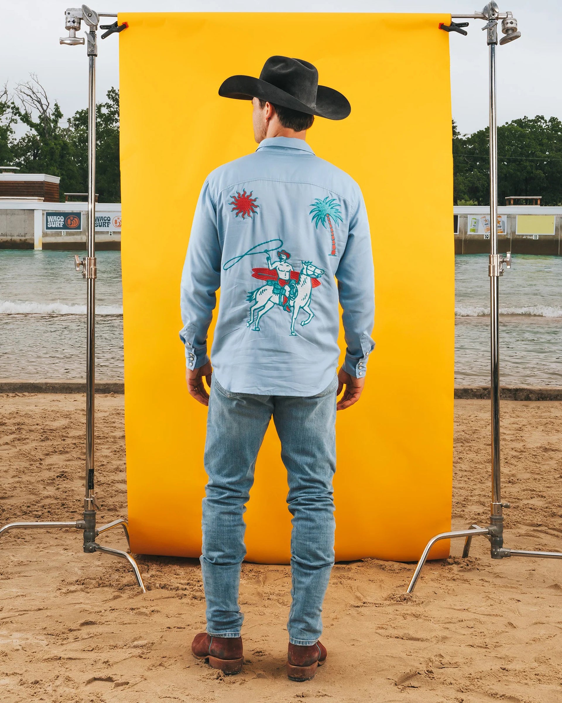 Sendero x Waco Surf Embroidered Pearl Snap L/S Shirt - Ranch and
