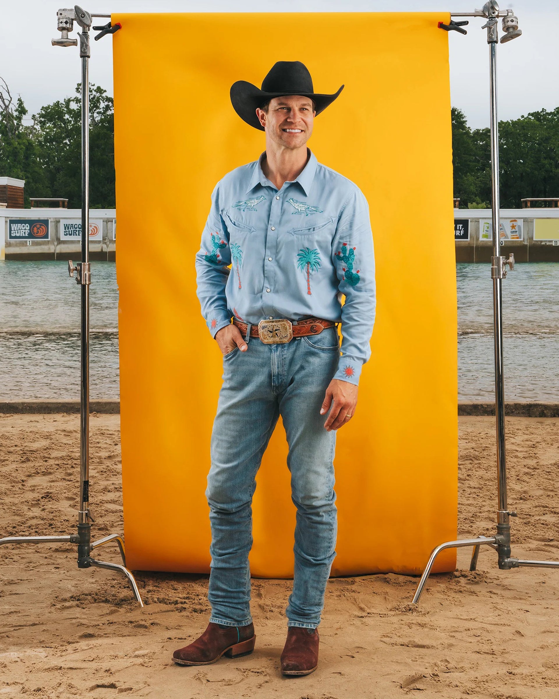 Sendero x Waco Surf Embroidered Pearl Snap L/S Shirt - Ranch and