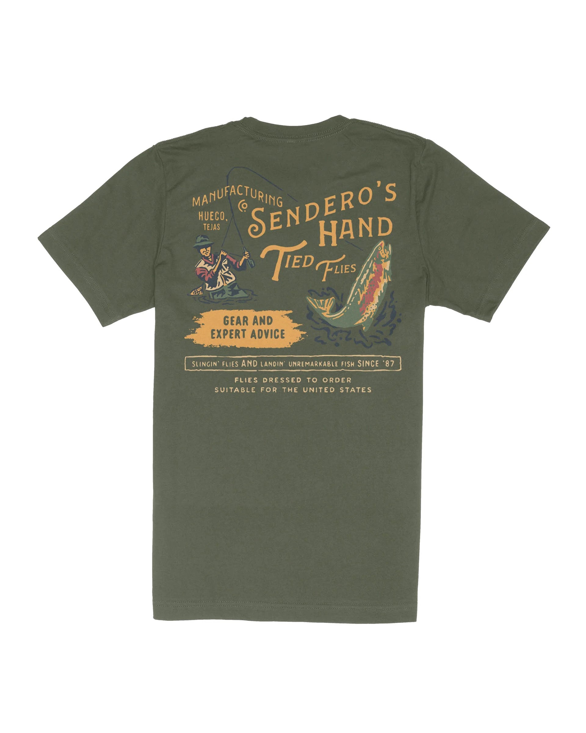 Sendero Provisions Co. Hand Tied Flies Short Sleeve T-Shirt - Army Green