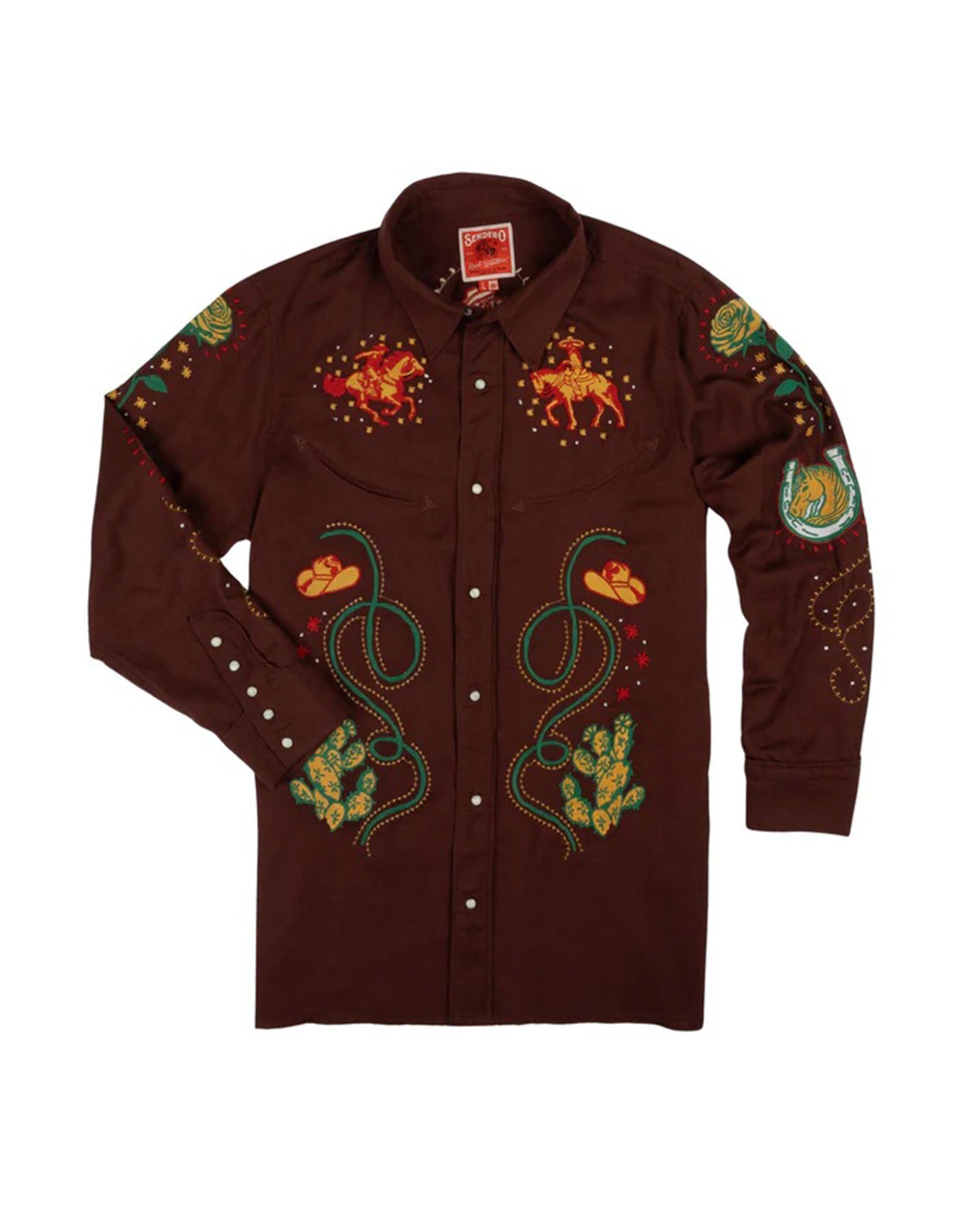Sendero Provisions Co. Show Pony Embroidered Western Pearl Snap Long Sleeve Shirt - Electric Brown
