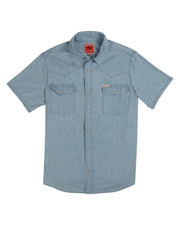 Sendero Provisions Co. The Wyatt Pearl Snap Short Sleeve Solid Shirt - Washed Indigo Chambray