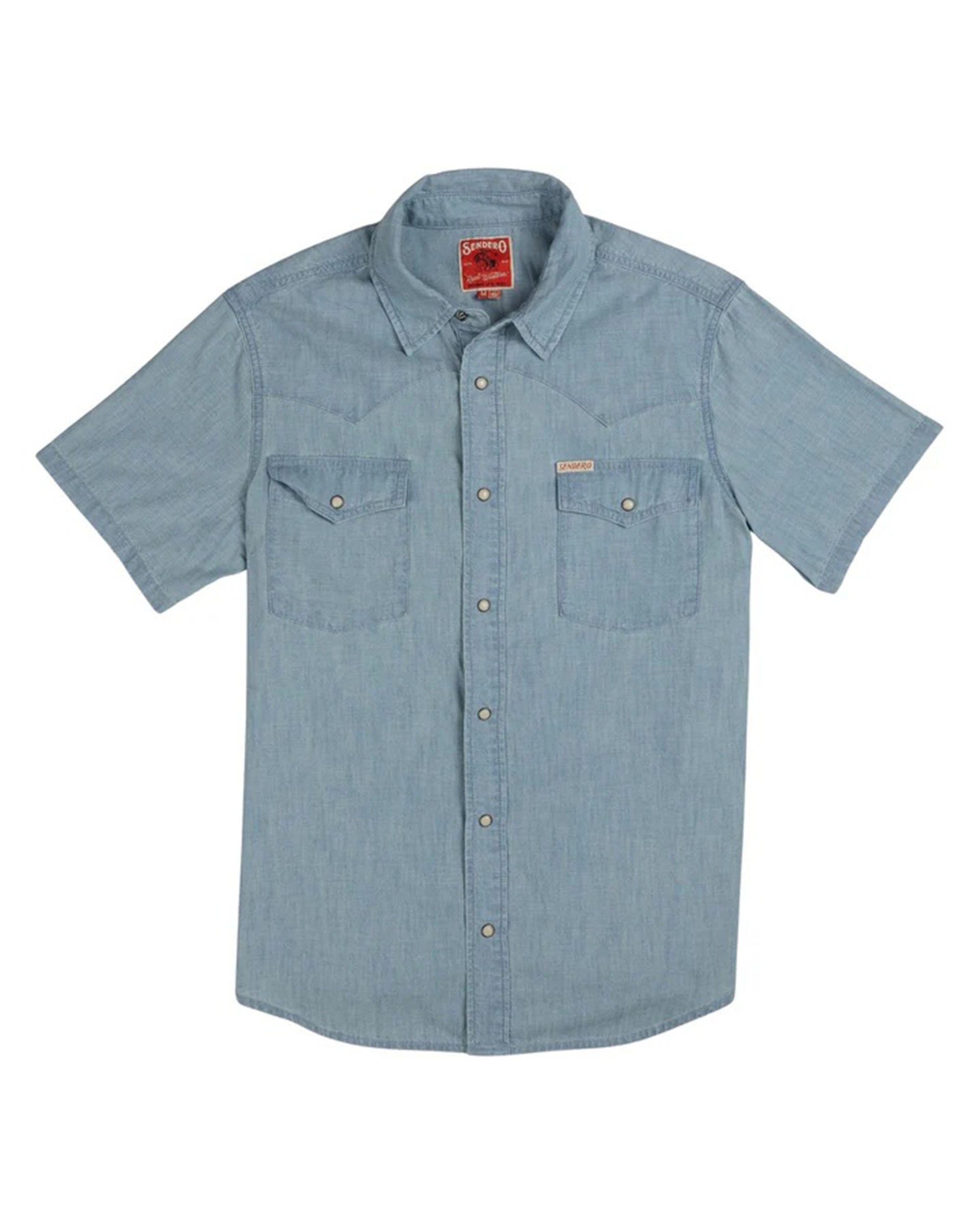 Sendero Provisions Co. The Wyatt Pearl Snap Short Sleeve Solid Shirt - Washed Indigo Chambray