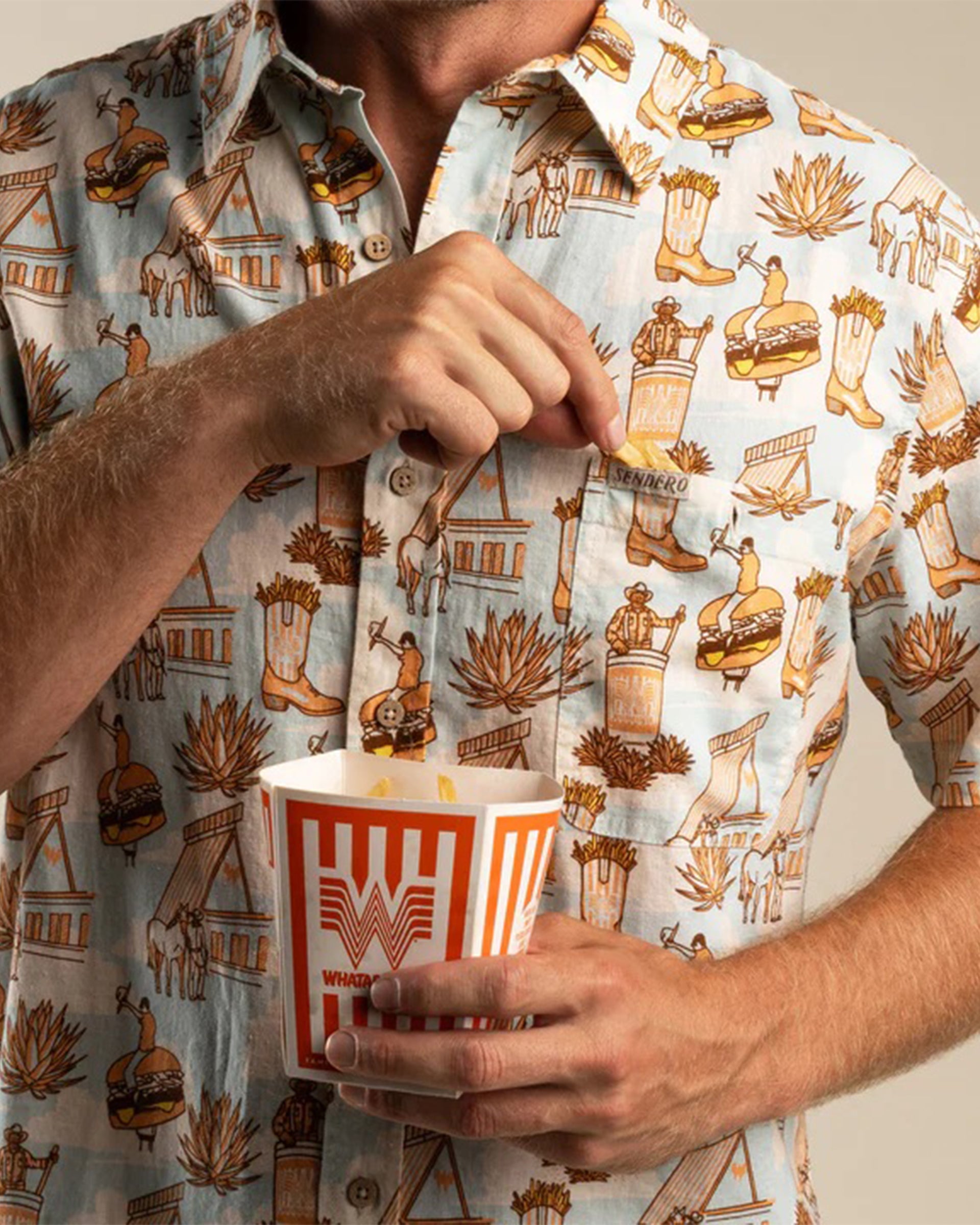 Sendero Provisions Co. Whataburger x Sendero City Slicker Short Sleeve Shirt - Cowboy Drive Thru Print