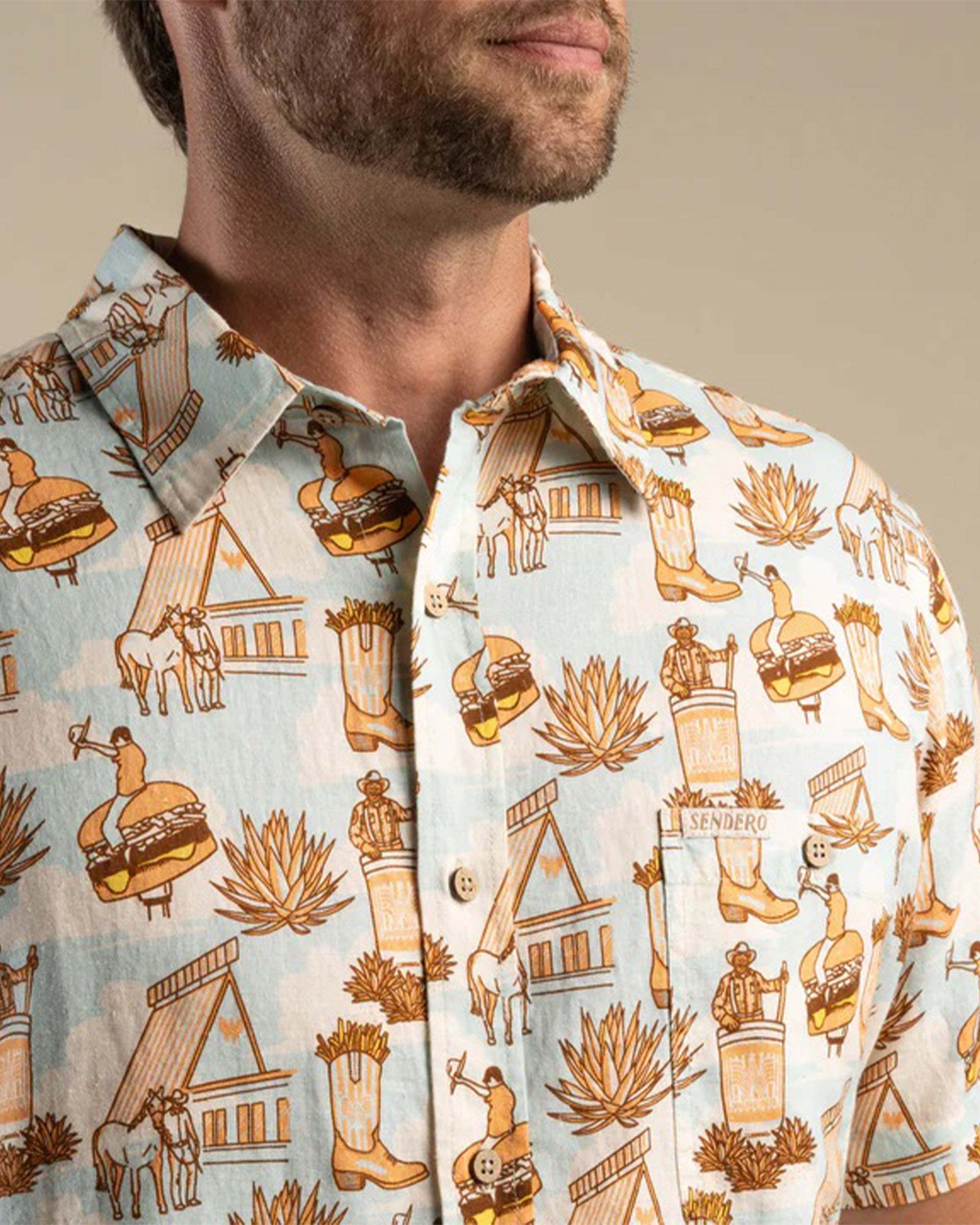 Sendero Provisions Co. Whataburger x Sendero City Slicker Short Sleeve Shirt - Cowboy Drive Thru Print