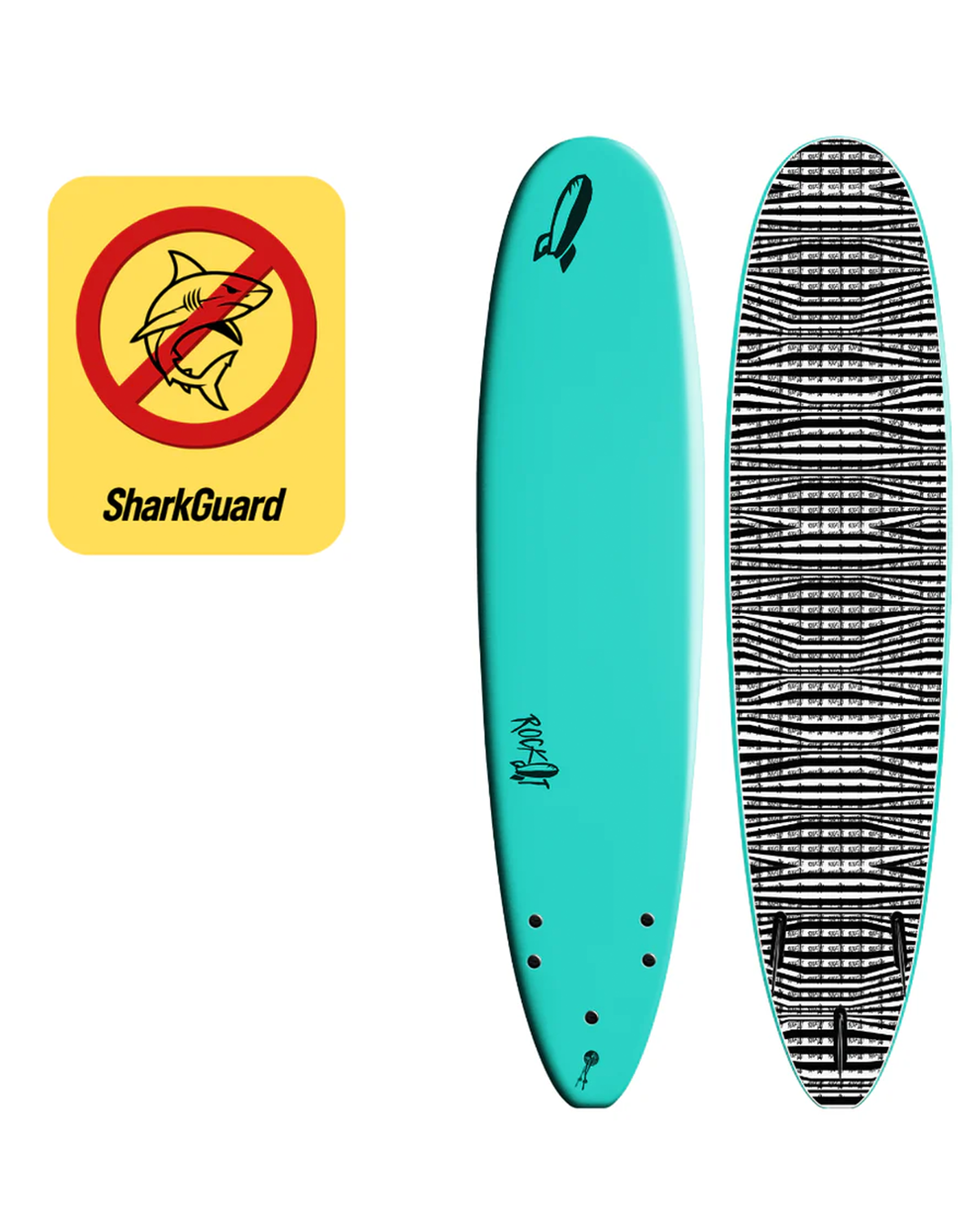 Rockit Surf 8' Big Softy Longboard With SHARKGAURD Soft Top Surfboard- Turquoise
