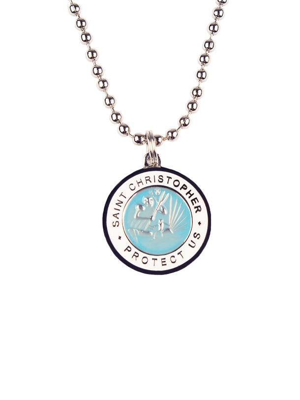 St. Christopher Necklace - Baby Blue/ White