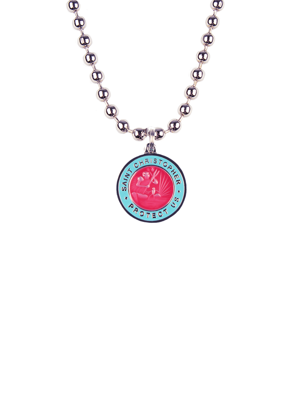 St. Christopher Necklace  - Hot Pink / Baby Blue