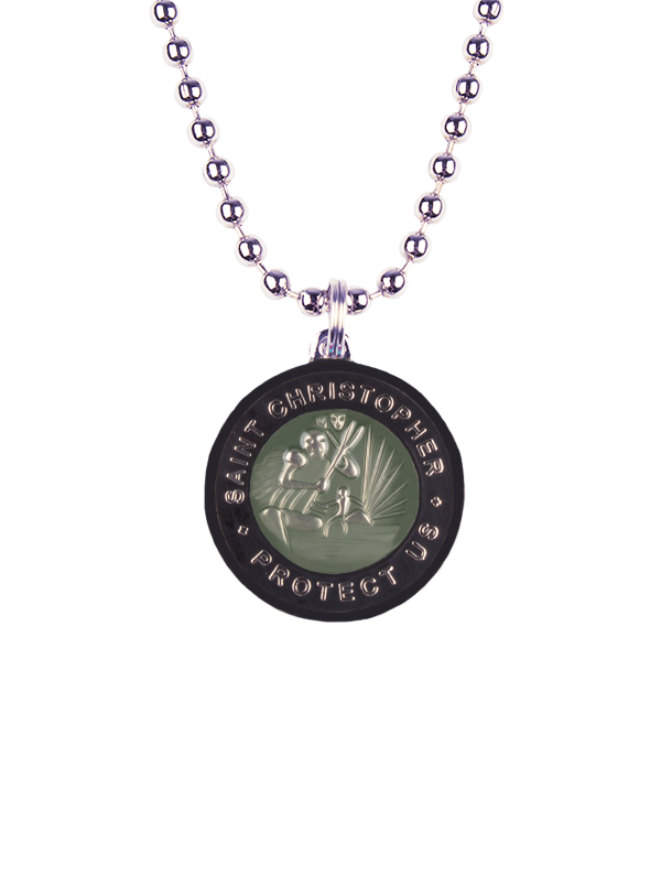 St. Christopher Necklace - Olive/ Black