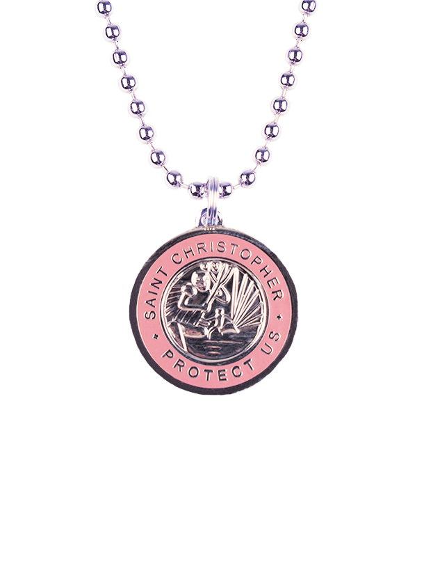 St. Christopher Necklace - Silver/ Pink