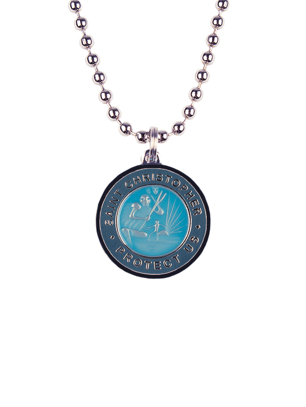 St. Christopher Necklace - Light Blue/ Denim