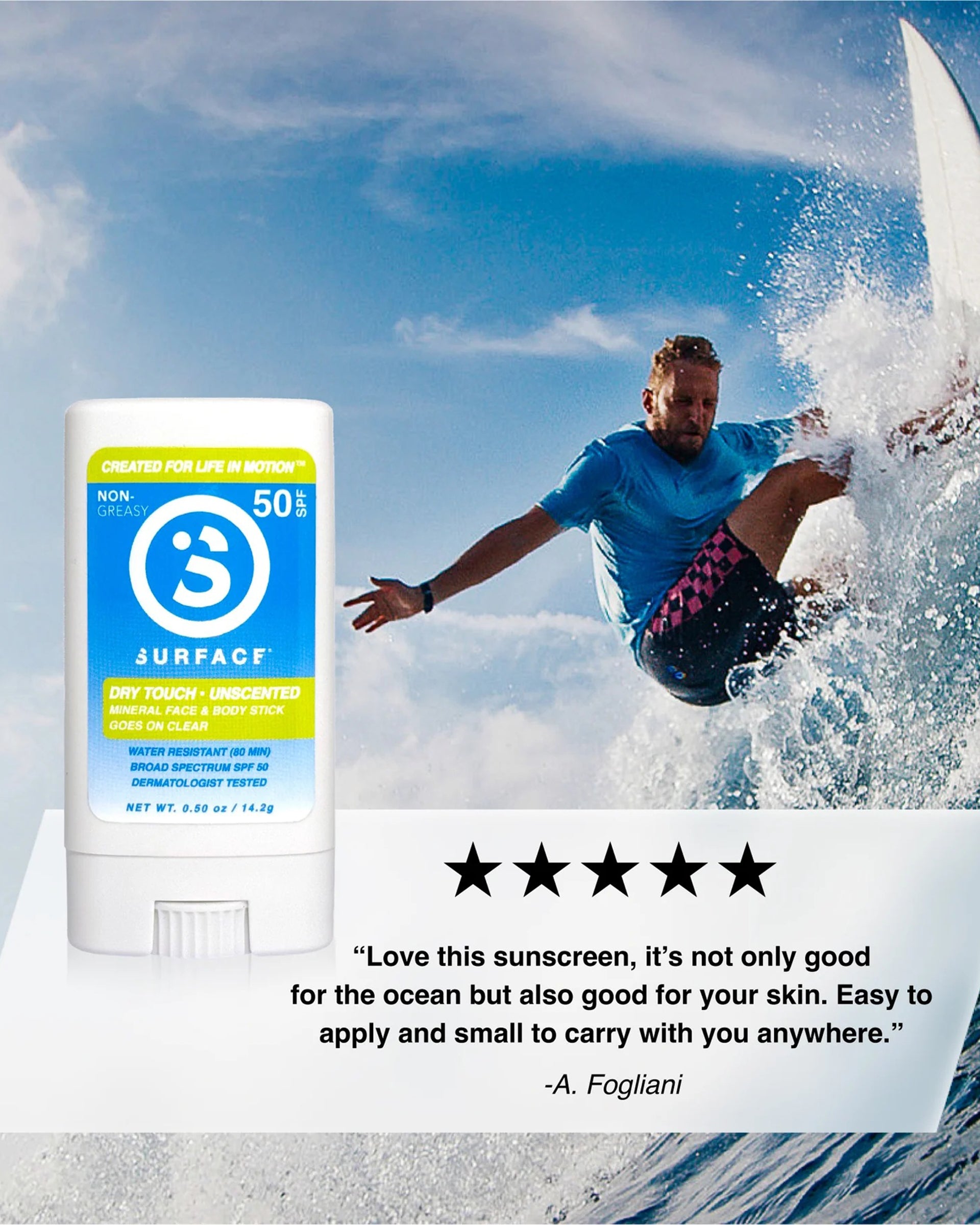 Surface Dry Touch SPF 50 Mineral Face Stick 0.5 oz - Unscented