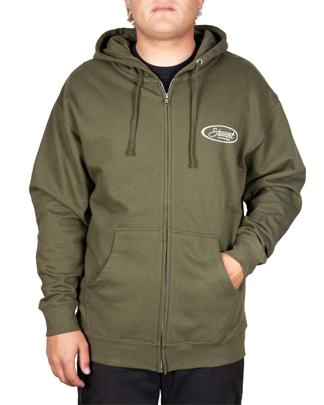 Stewart Surf Oval Hooded Zip Front Sweatshirt-Army