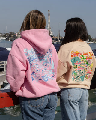 Socal Surf Embroidered Pullover Hoodie - Baby Pink