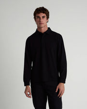 Tenore Long Sleeve 3 Button Rugby Polo - Black