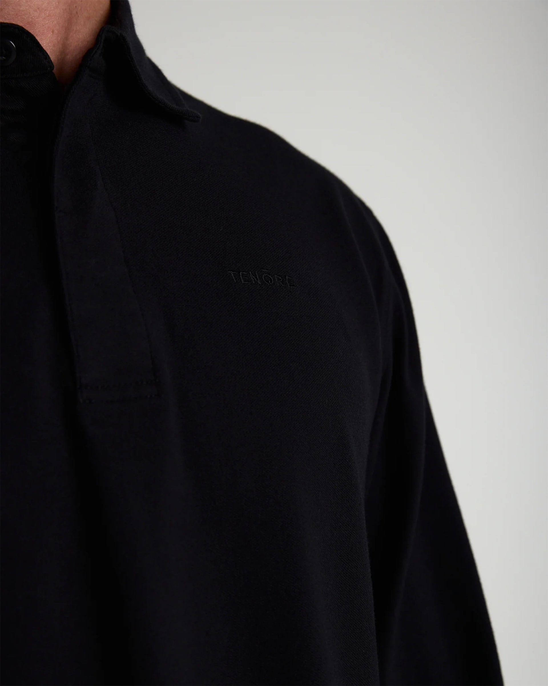 Tenore Long Sleeve 3 Button Rugby Polo - Black