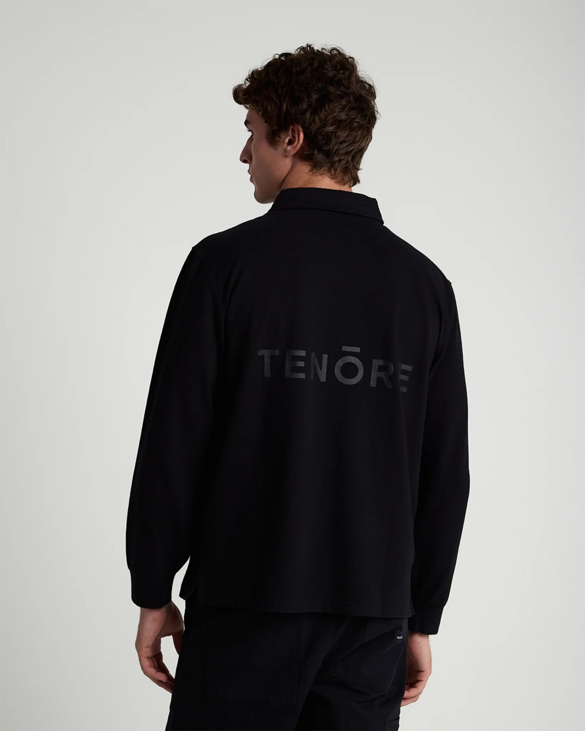 Tenore Long Sleeve 3 Button Rugby Polo - Black
