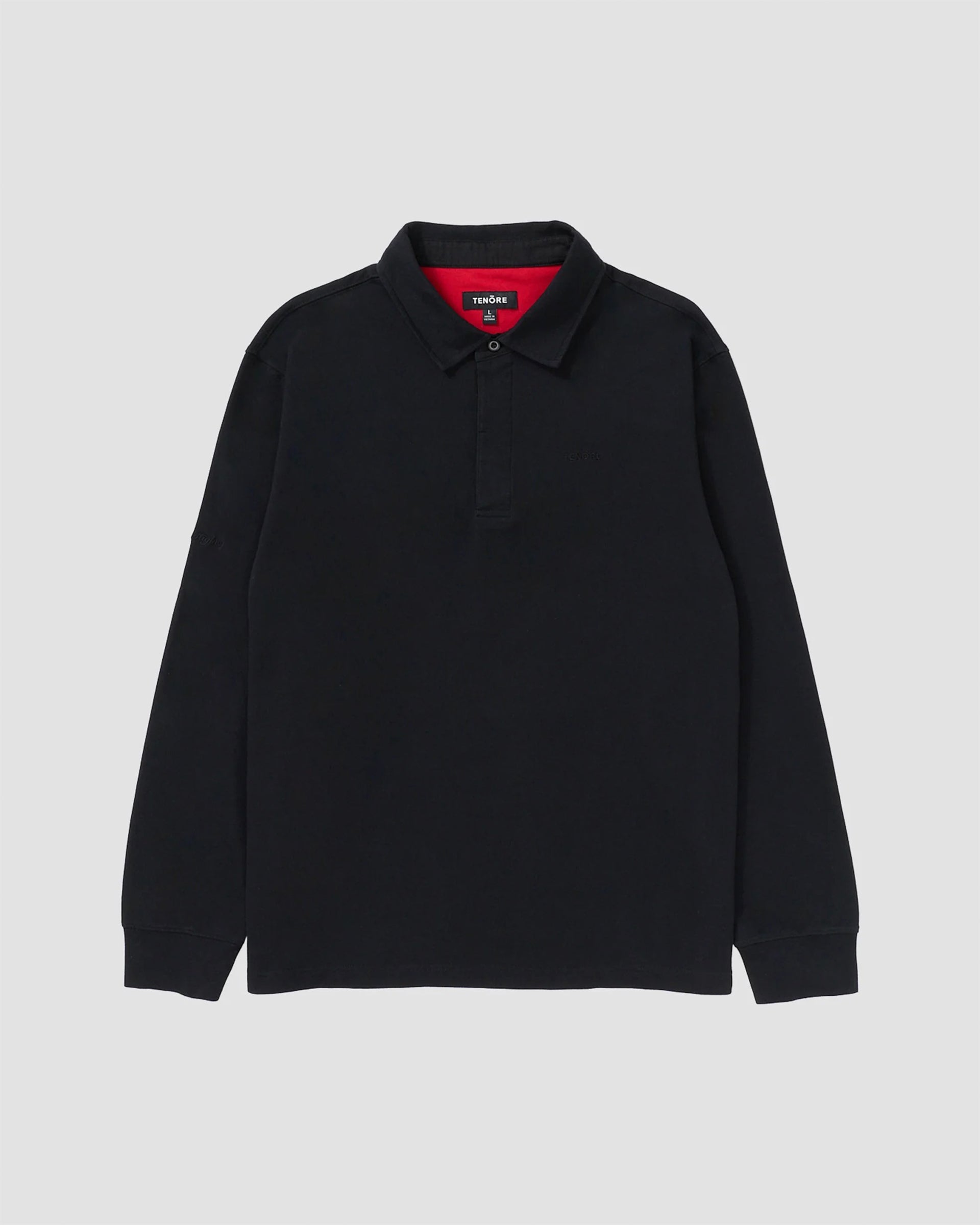 Tenore Long Sleeve 3 Button Rugby Polo - Black