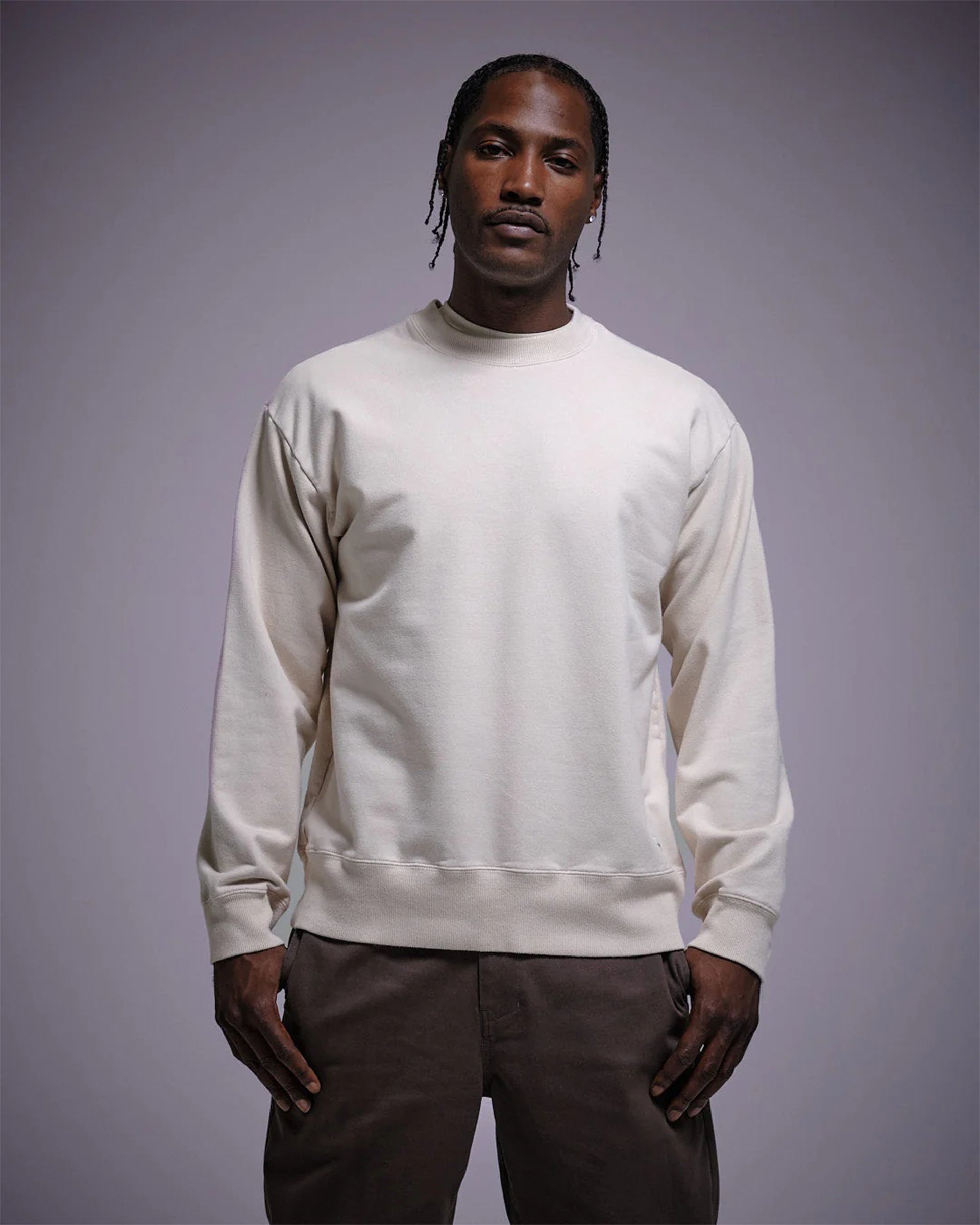 Woven Label Fleece Crewneck - Light Khaki