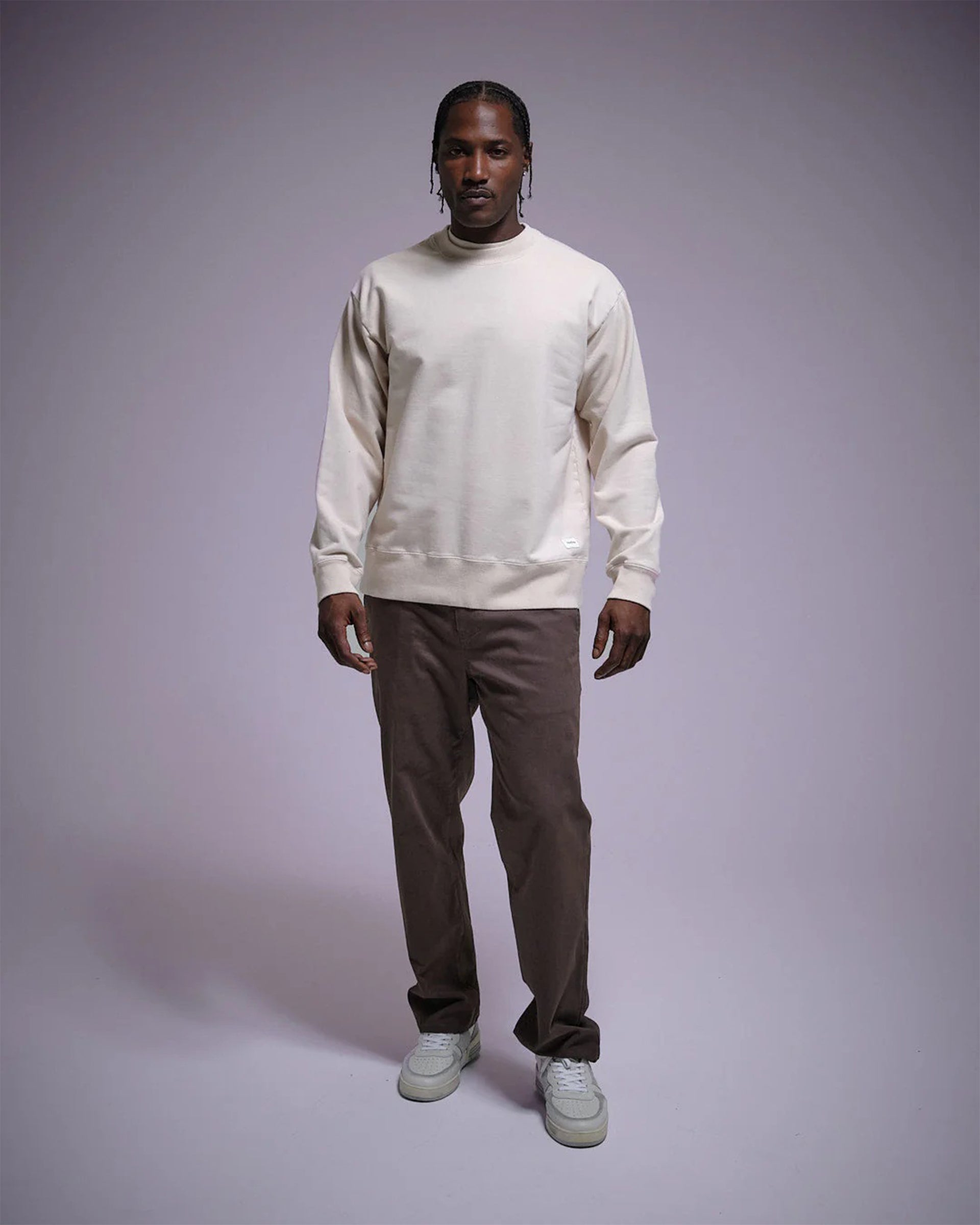 Woven Label Fleece Crewneck - Light Khaki
