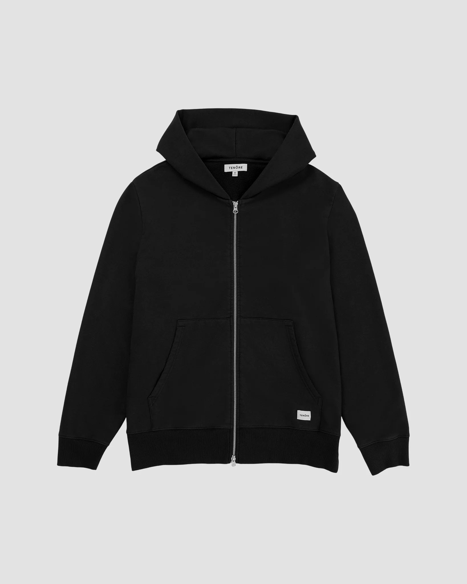 Tenore Woven Label Fleece Zip Through Hoodie - Black