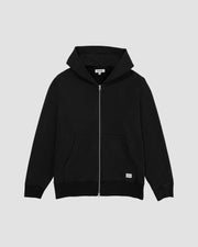 Tenore Woven Label Fleece Zip Through Hoodie - Black