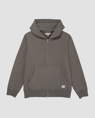 Tenore Woven Label Fleece Zip Through Hoodie - Lead