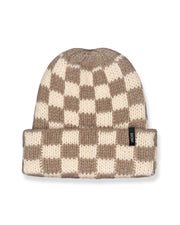 Urban Checkers Knit Beanie - Cream / Brown