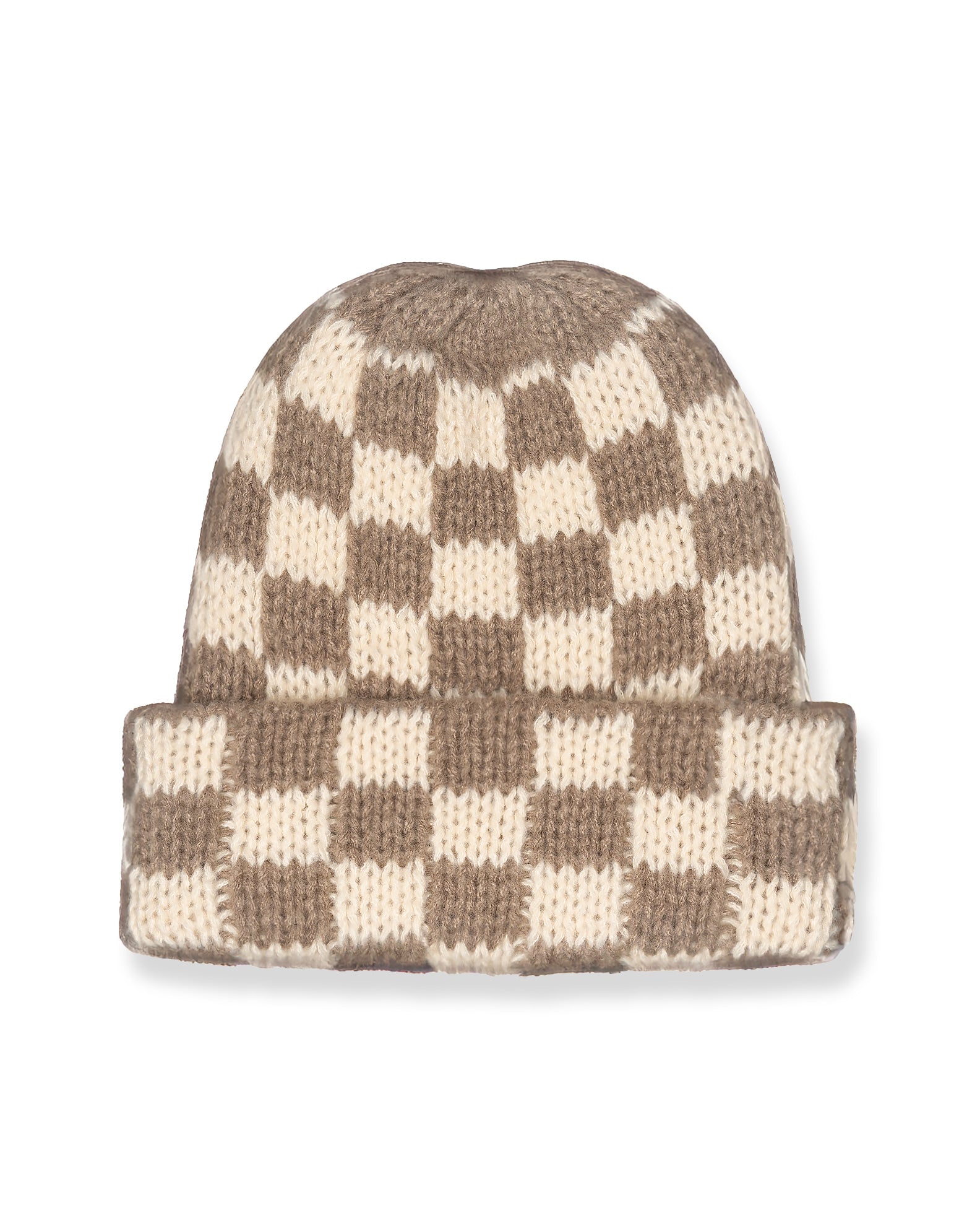 Urban Checkers Knit Beanie - Cream / Brown