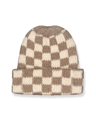 Urban Checkers Knit Beanie - Cream / Brown