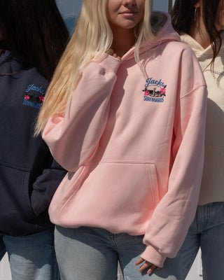 Tip Toe Embroidered Pullover Hoodie - Bubblegum