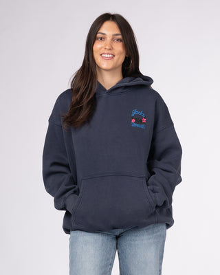 Tip Toe Embroidered Pullover Hoodie - Navy