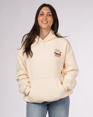 Tip Toe Embroidered  Rainbow Pullover Hoodie - Pale Yellow