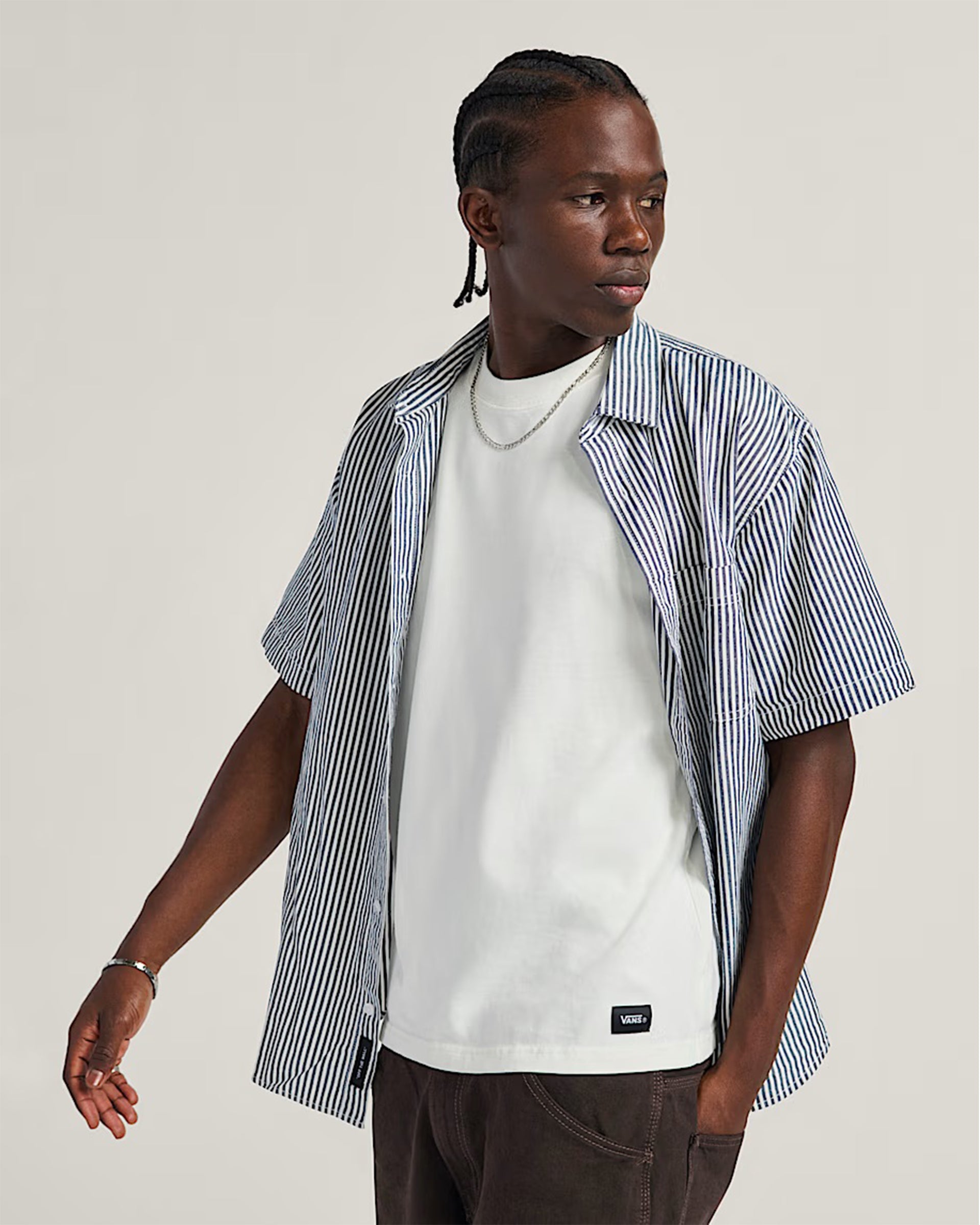 Lawson Stripe Button Up Shirt - White/Dress Blue