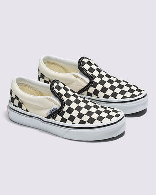 Vans Little Kid's Classic Slip-On Shoes - Checkerboard Black/White