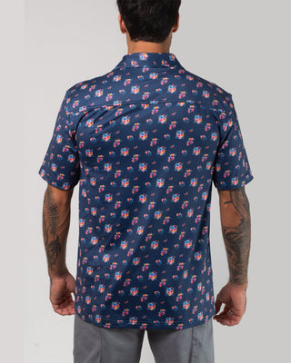 Vast. Men's Aqua Terra Multi Floral Tech Button Up - Navy Multi