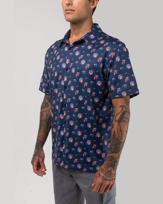 Vast. Men's Aqua Terra Multi Floral Tech Button Up - Navy Multi