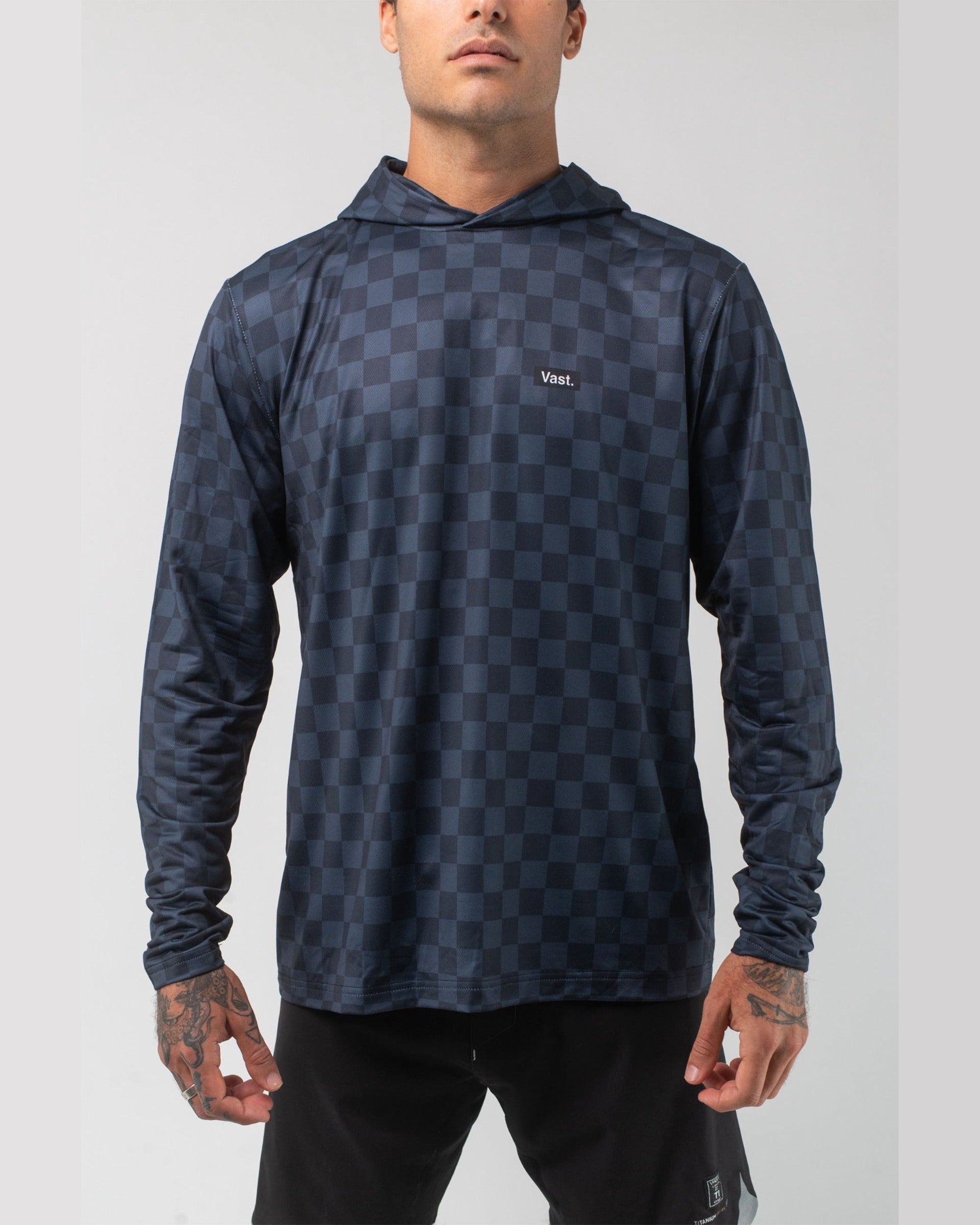 Vast. Men's Aqua Terra Lite Check Check Tech Daily Hoodie - Black