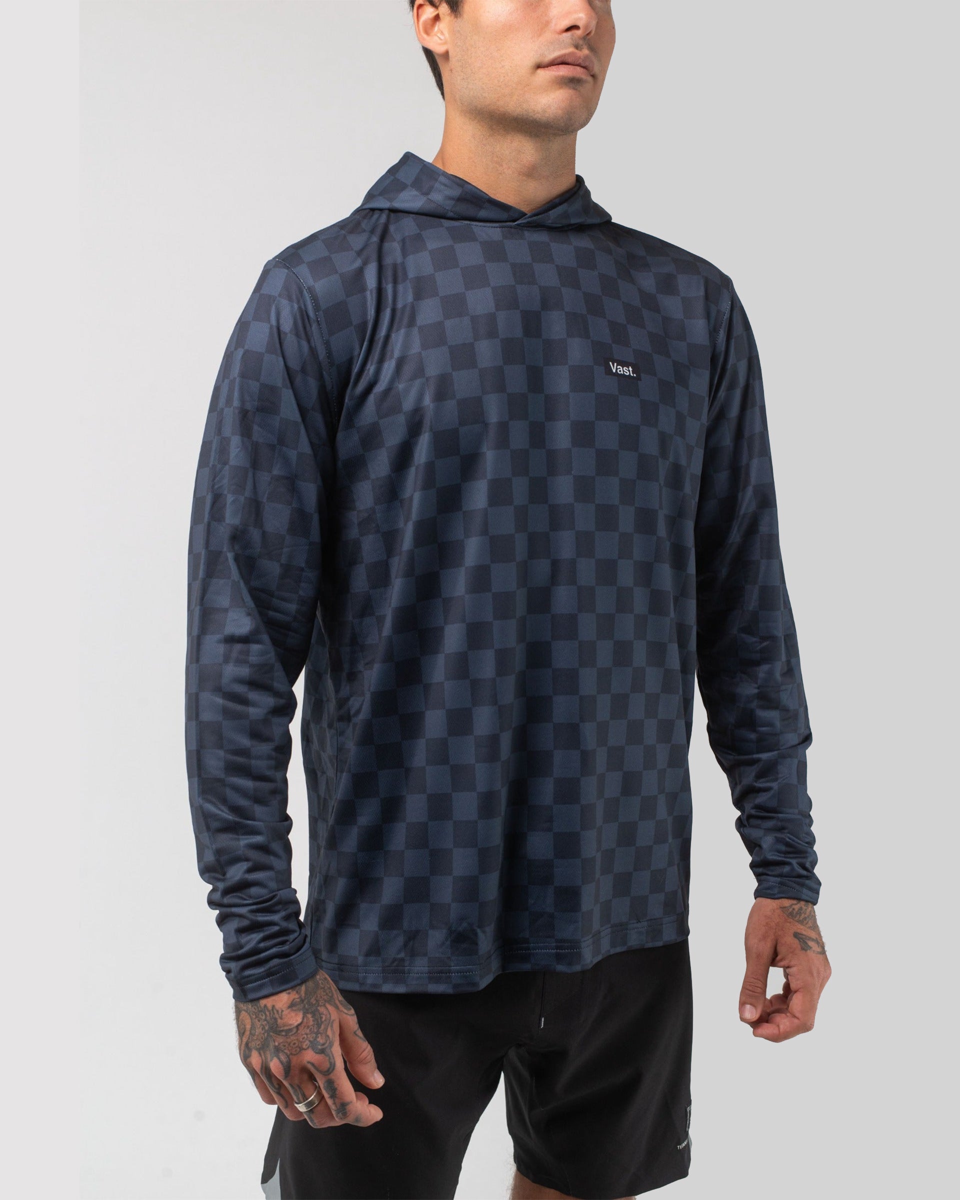 Vast. Men's Aqua Terra Lite Check Check Tech Daily Hoodie - Black