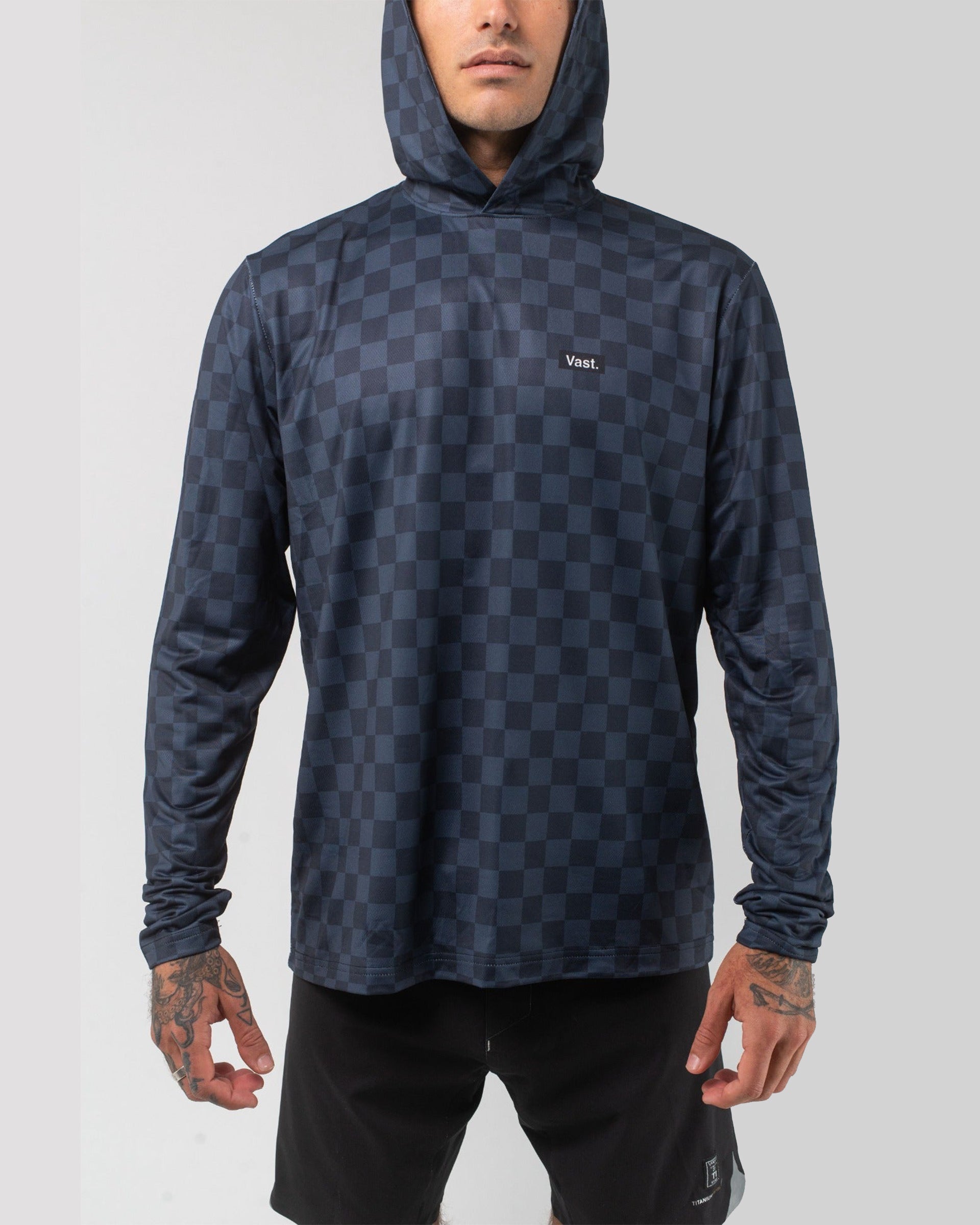Vast. Men's Aqua Terra Lite Check Check Tech Daily Hoodie - Black