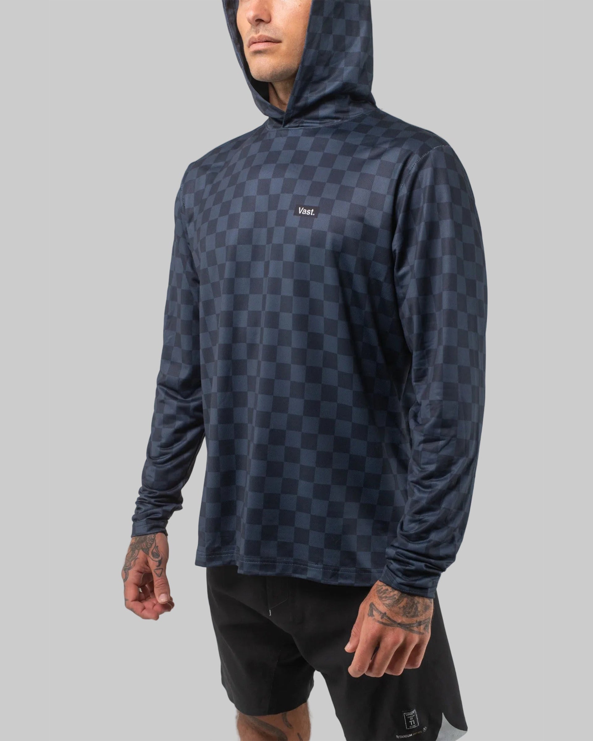 Vast. Men's Aqua Terra Lite Check Check Tech Daily Hoodie - Black