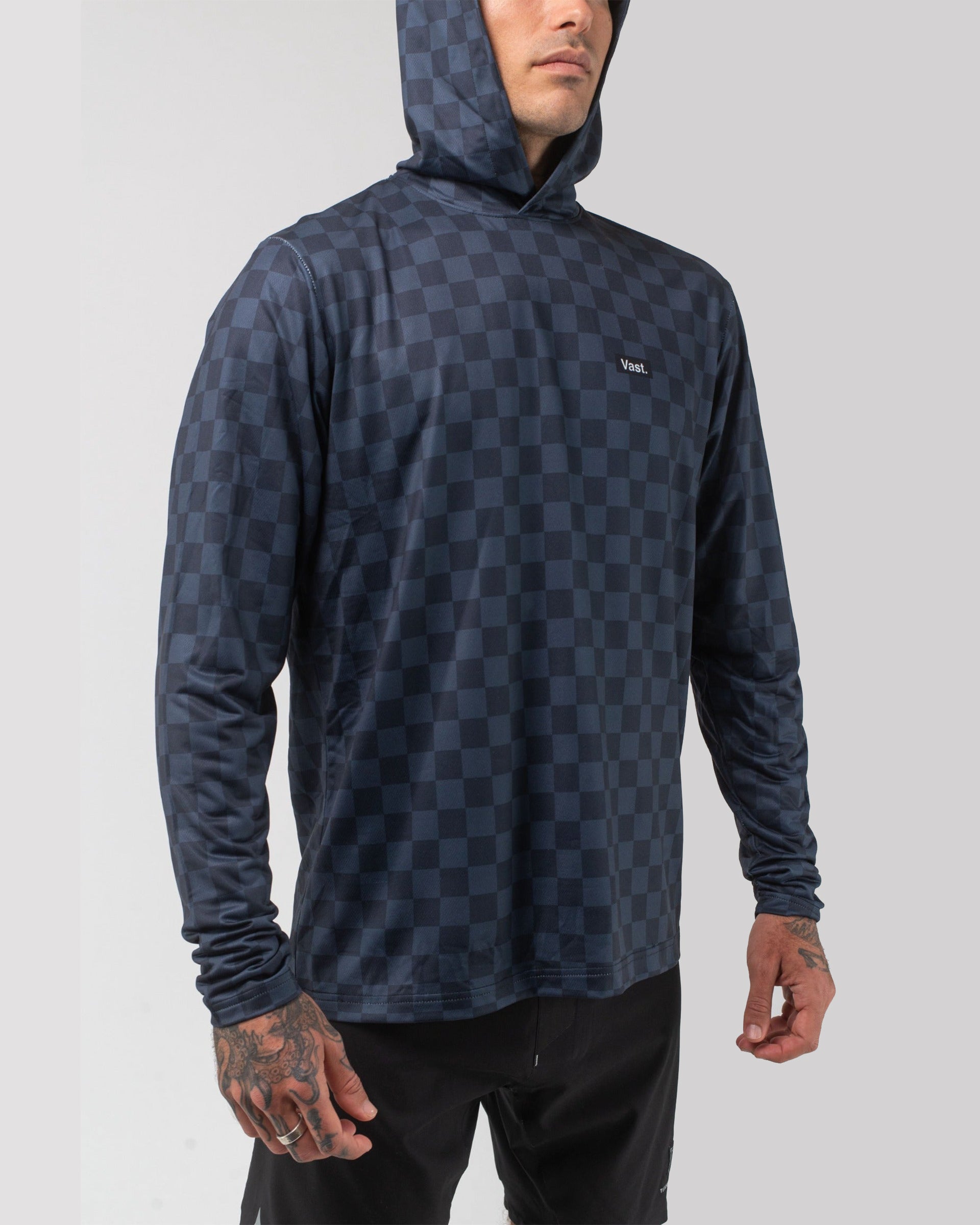 Vast. Men's Aqua Terra Lite Check Check Tech Daily Hoodie - Black