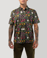 Vast. Men's Aqua Terra Scritti Poltti Tech Button Up Shirt - Black