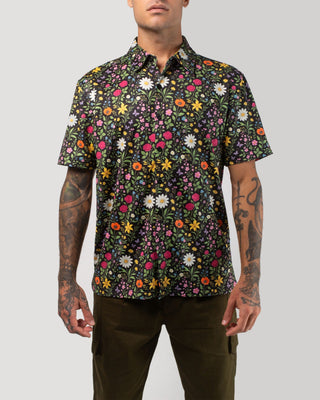 Vast. Men's Aqua Terra Scritti Poltti Tech Button Up Shirt - Black