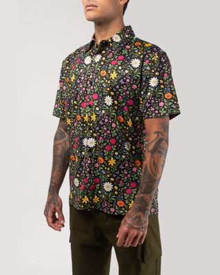 Vast. Men's Aqua Terra Scritti Poltti Tech Button Up Shirt - Black