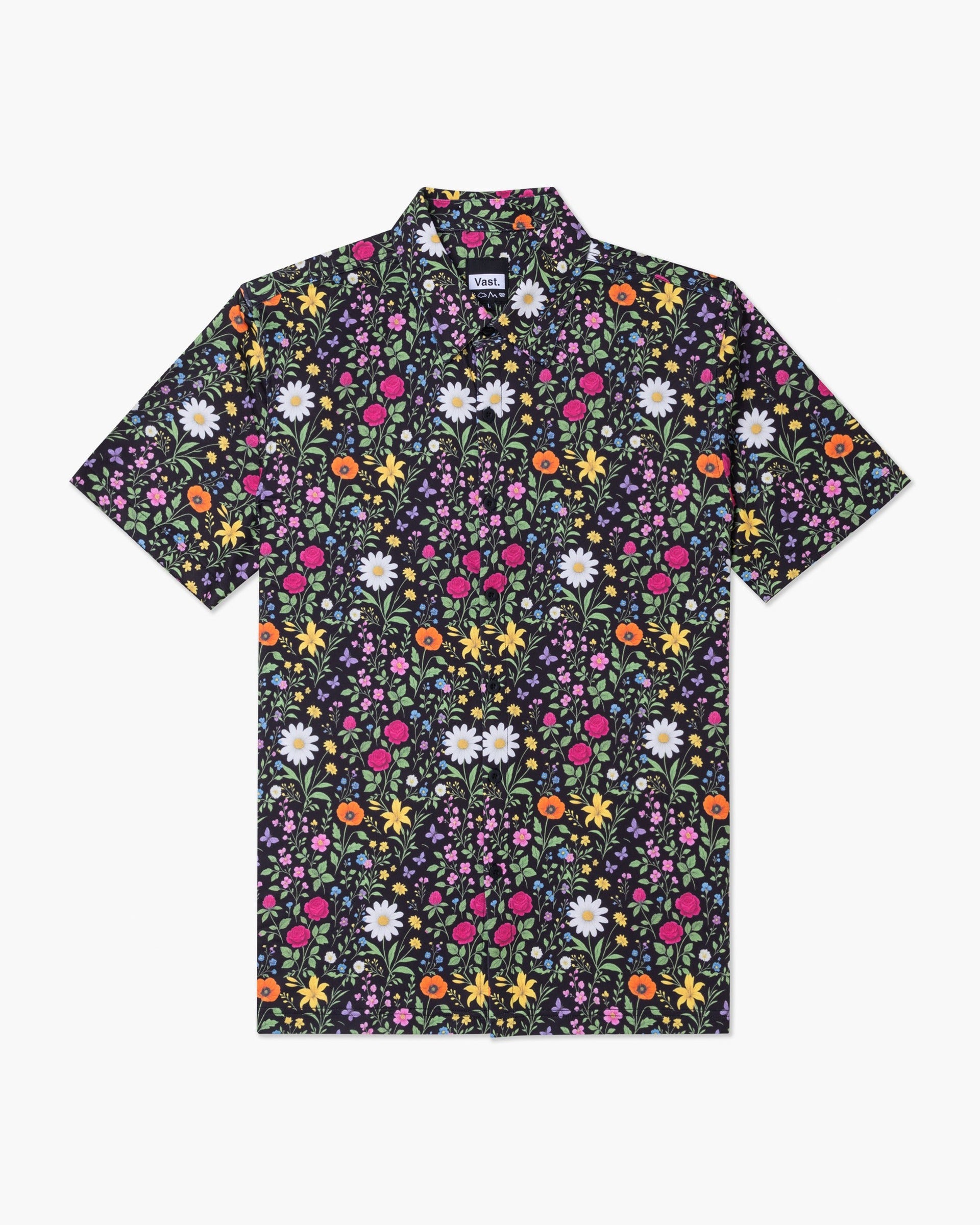 Vast. Men's Aqua Terra Scritti Poltti Tech Button Up Shirt - Black