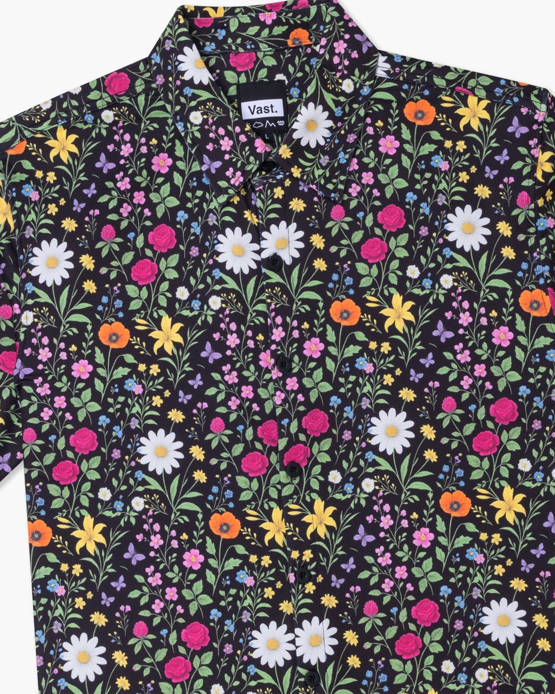 Vast. Men's Aqua Terra Scritti Poltti Tech Button Up Shirt - Black