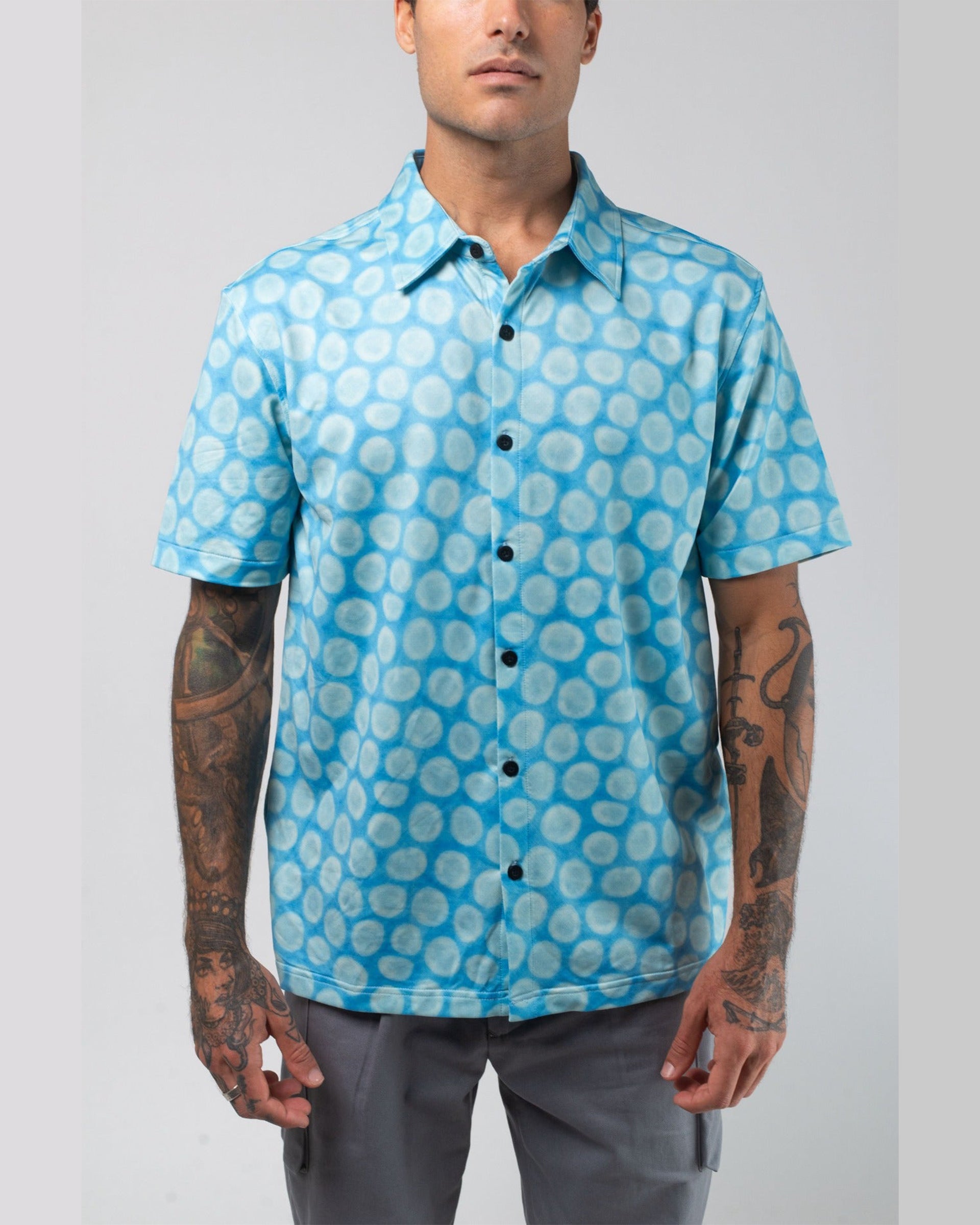 Aqua Terra Mid Century Modern Tech Button Up Shirt - Green Multi